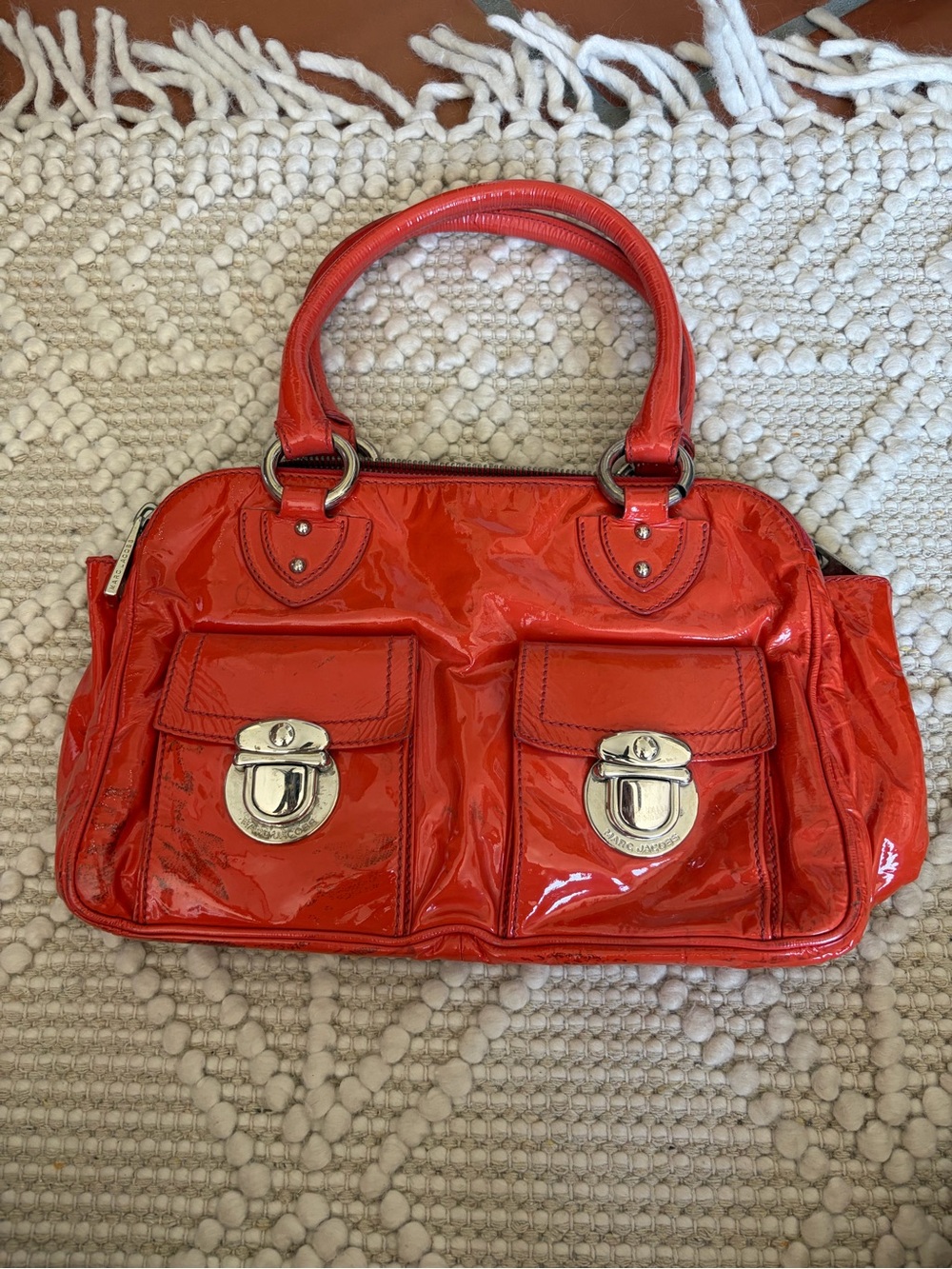 Marc Jacobs Orange Patent Leather Double-Pocket Satchel